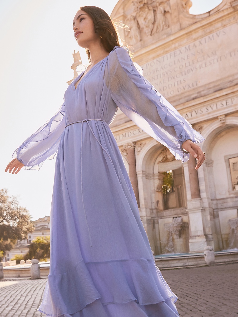 NWT Loft Chiffon Ruffle Maxi Dress